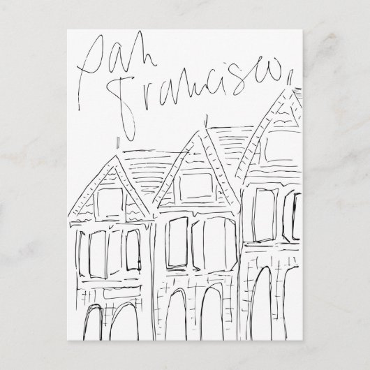 イラスト入りサンフランシスコ 黒と白のポストカード ポストカード (正面)