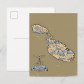 イラスト入りマルタ旅行地図 インビテーションポストカード (正面/裏面)