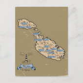 イラスト入りマルタ旅行地図 インビテーションポストカード (正面)