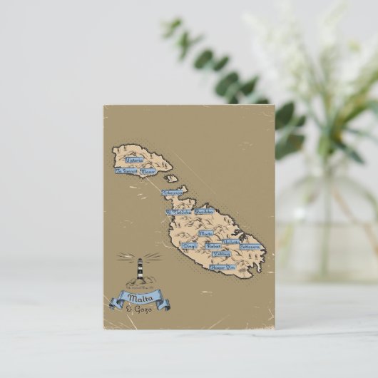 イラスト入りマルタ旅行地図 インビテーションポストカード (スタンド正面)