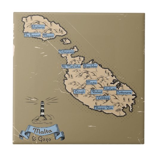 イラスト入りマルタ旅行地図 タイル (正面)