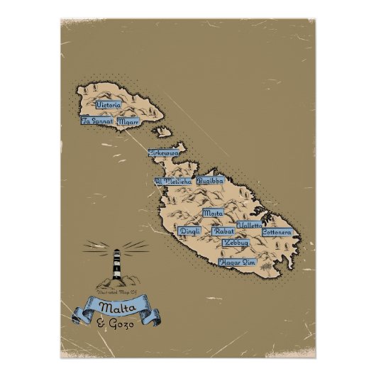 イラスト入りマルタ旅行地図 ポスター (正面)