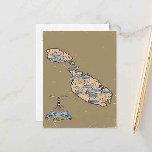 イラスト入りマルタ旅行地図 案内ポストカード (正面/裏面インサイチュ)