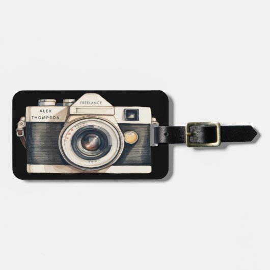 イラスト入り一眼レフカメラ プロの写真家 ラゲッジタグ (正面横)