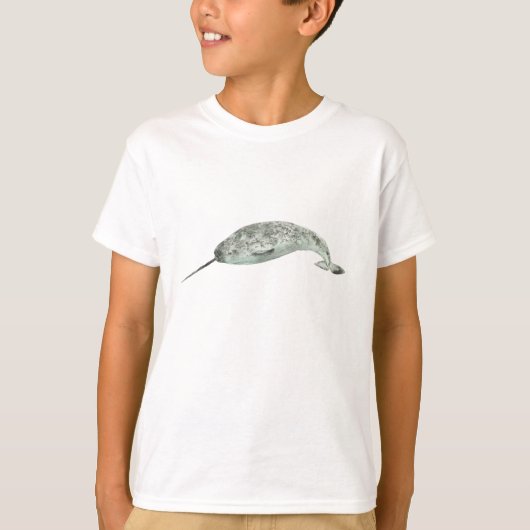イラスト入り一角鯨の水彩画 Tシャツ (正面)