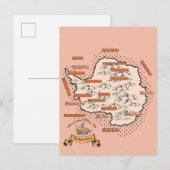 イラスト入り南極旅行地図 インビテーションポストカード (正面/裏面)