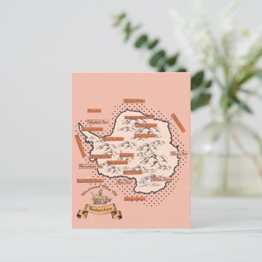 イラスト入り南極旅行地図 インビテーションポストカード (スタンド正面)
