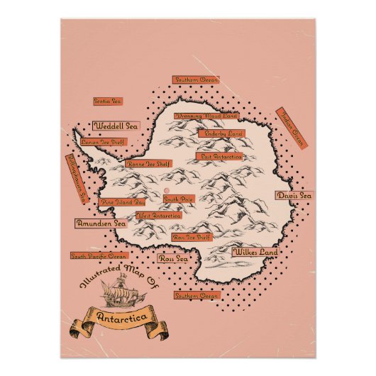 イラスト入り南極旅行地図 ポスター (正面)