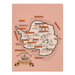 イラスト入り南極旅行地図 ポスター
