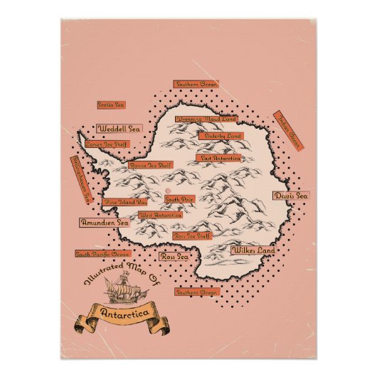 イラスト入り南極旅行地図 ポスター (正面)