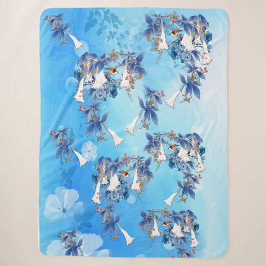イラスト入り水彩画の月見草 シェルパブランケット (正面)