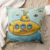 イラスト入り黄色い潜水艦の枕 海の雰囲気 クッション (ブランケット)