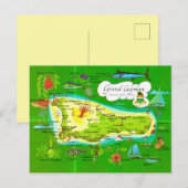 イラスト入り グランド ケイマン島 マップ ポストカード (正面/裏面)