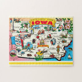 イラスト入アイオワ地図ポストカード ジグソーパズル