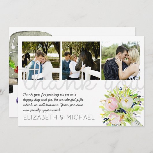 イラスト感謝 結婚 写真 コラージュ カード (正面/裏面)