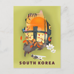 イラスト韓国地図ポスター ポストカード