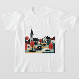 イラスト風に描かれた村 Tシャツ