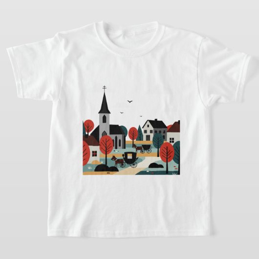 イラスト風に描かれた村 Tシャツ (レイダウン)