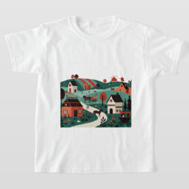 イラスト風に描かれた村 Tシャツ