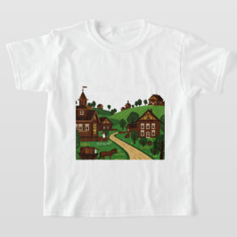 イラスト風の村のデザインTシャツ Tシャツ