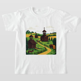 イラスト風の村のデザインTシャツ Tシャツ