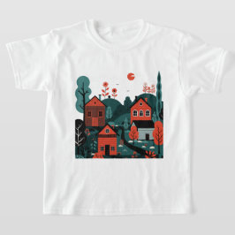 イラスト風の村のデザインTシャツ Tシャツ