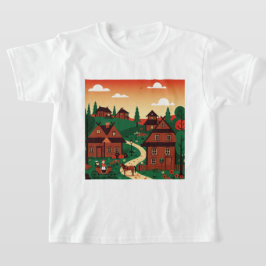 イラスト風の村の風景 Tシャツ