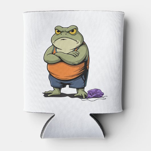 イラスト風カエル グランピーなカエルのおもしろTシャツ 缶クーラー (正面)