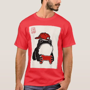イラスト 和風 グラフィティ 風刺 墨絵 面白い カエル ゲーマー Tシャツ
