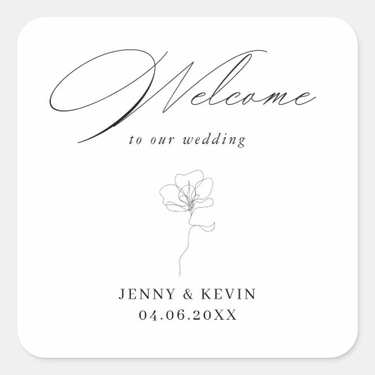 イラスト 手描きの花のウェルカムメッセージ スクエアシール (正面)