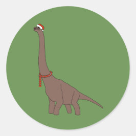 イラスト Christmas  Brown  Long  Neck  Dinosaur ラウンドシール