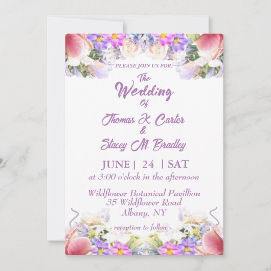 イラック・ワイルドフラワーロマンチック結婚式招待状 セーブザデート (正面)