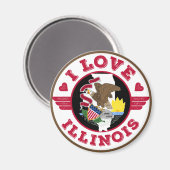 イラブイリノイ州の地図と国旗 マグネット (正面/裏面)