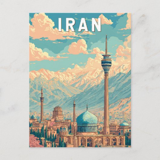 イランのイラスト 旅行 アート ヴィンテージ ポストカード (正面)