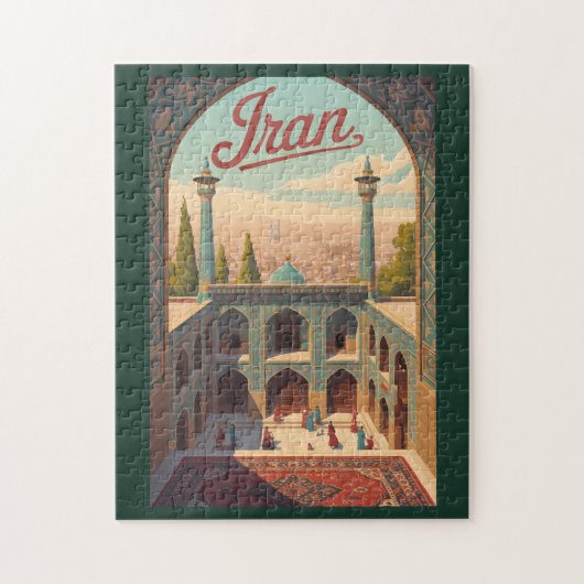 イランのスカイラインイラスト旅行アートビンテージ ジグソーパズル (縦)