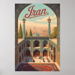 イランのスカイラインイラスト 旅行アート ヴィンテージ ポスター