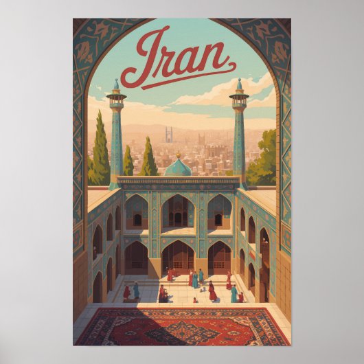 イランのスカイラインイラスト 旅行アート ヴィンテージ ポスター (正面)