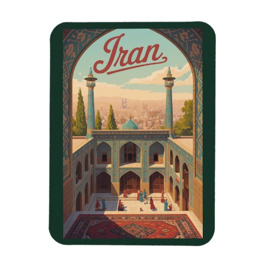 イランのスカイラインイラスト 旅行アート ヴィンテージ マグネット (縦)