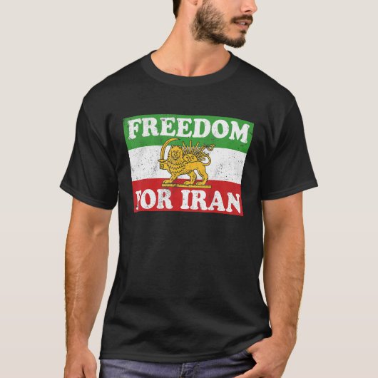 イランのライオン国旗FREEDOM FOR IRAN Support Women Tシャツ (正面)