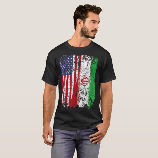 イランのルーツハーフアメリカ国旗イラン国旗 Tシャツ (正面フル)