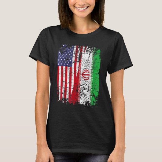 イランのルーツハーフアメリカ国旗イラン国旗 Tシャツ (正面)