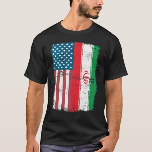 イランのルーツ半米国国旗 Tシャツ (正面)