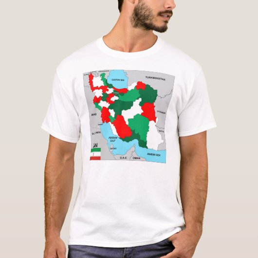 イランの国の政治黒い地図の旗 Tシャツ (正面)