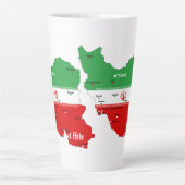 イランの国旗と国章付き地図 カフェラテマグ (正面)