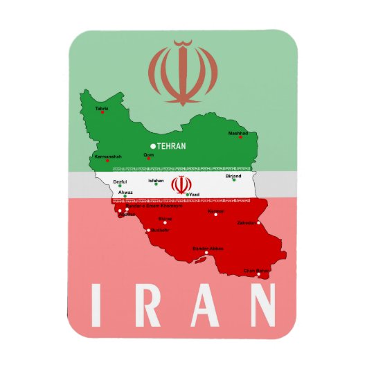 イランの国旗と国章付き地図 マグネット (縦)