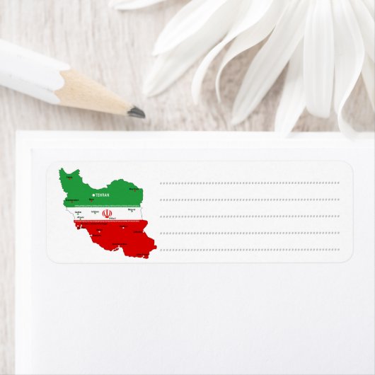 イランの国旗と国章付き地図 ラベル (インサイチュ)