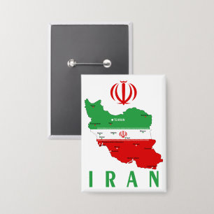 イランの国旗と国章付き地図 缶バッジ