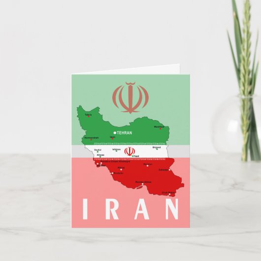 イランの地図と国旗とエンブレム ノートカード (正面)