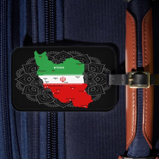 イランの地図と国旗とエンブレム ラゲッジタグ (正面インサイチュ4)