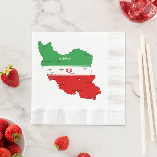 イランの地図と国旗とエンブレム 縁ありランチョンナプキン (インサイチュ)